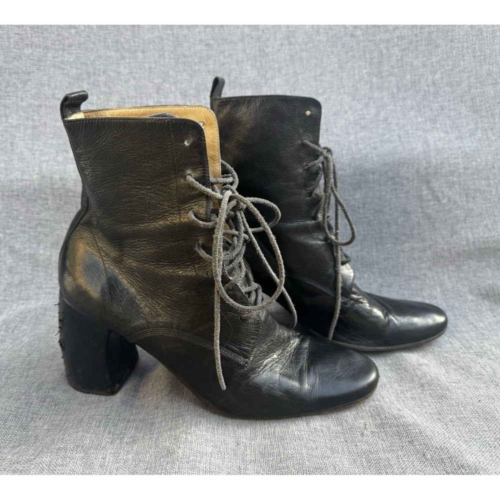 ANN DEMEULEMEESTER Black Leather Lace Up Boots Sz 41 (9.5) Italy Vintage